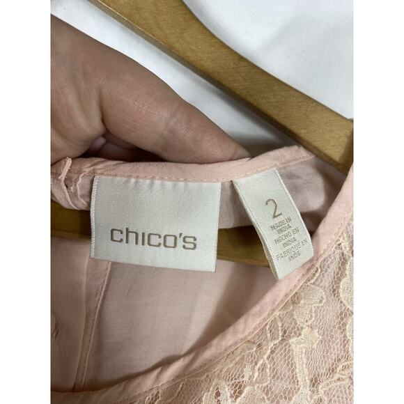 Chicos 2 / Large Lace Front Top Button Back Pale Pink Soft Girl Romantic Pastels - Picture 9 of 13